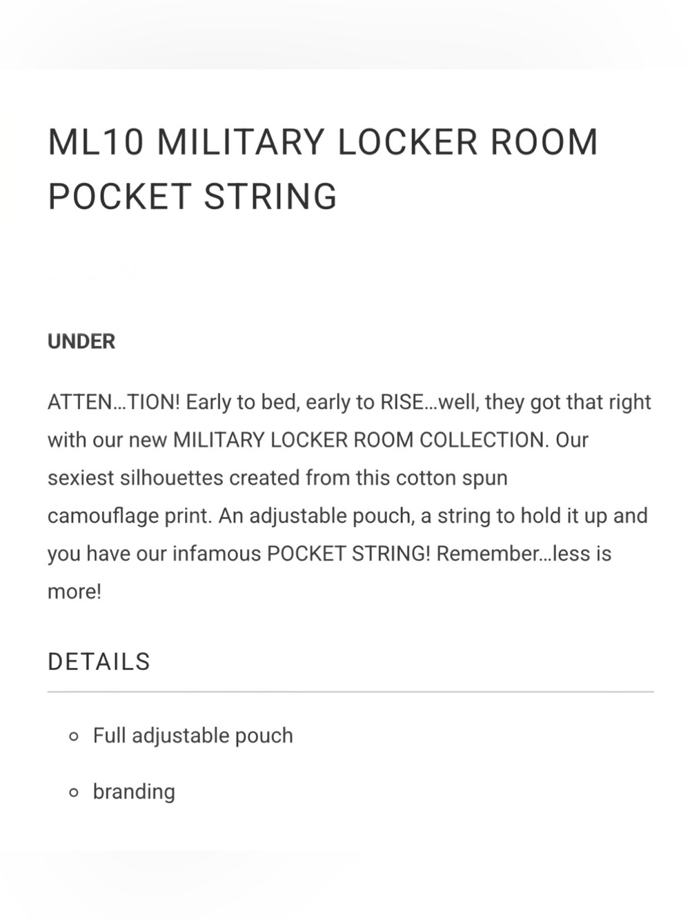 Men's “N2N” Military Locker Room String Bikini - Picture 2 of 5
